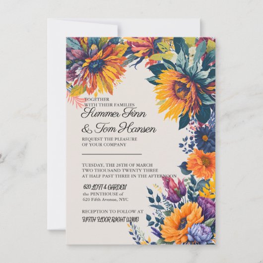 Carte d'invitation de mariage floral d'été moderne (Devant)