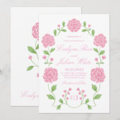 Carte d'invitation de mariage floral rose romantiq (Devant / Derrière)