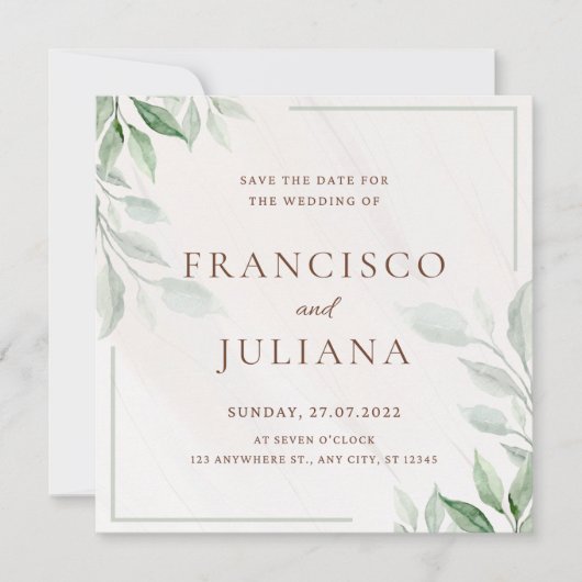 Carte d'invitation de mariage floral Save The Date (Devant)