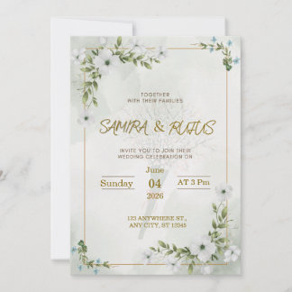 Carte d'invitation de mariage florale blanche élég