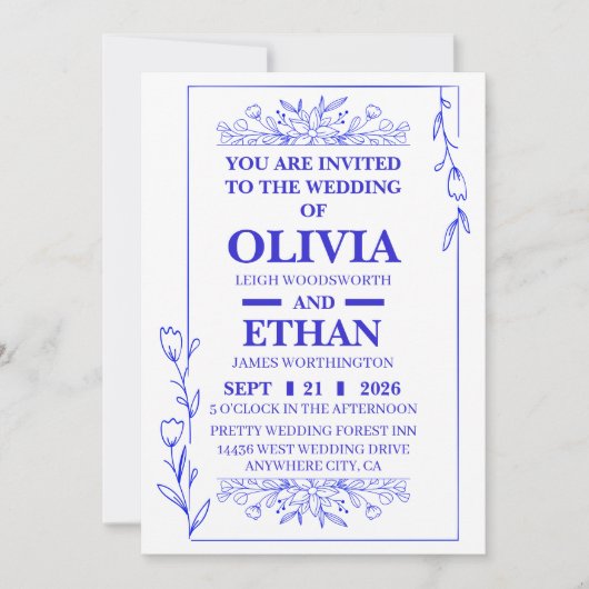 Carte d'invitation de mariage florale bleue modifi (Devant)