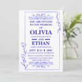 Carte d'invitation de mariage florale bleue modifi (Debout devant)