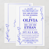 Carte d'invitation de mariage florale bleue modifi (Devant / Derrière)