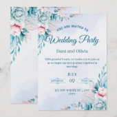 Carte d'invitation de mariage florale bleue modifi (Devant / Derrière)