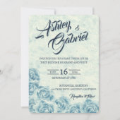 Carte d'invitation de mariage florale bleue romant (Devant)