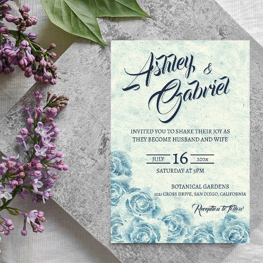 Carte d'invitation de mariage florale bleue romant