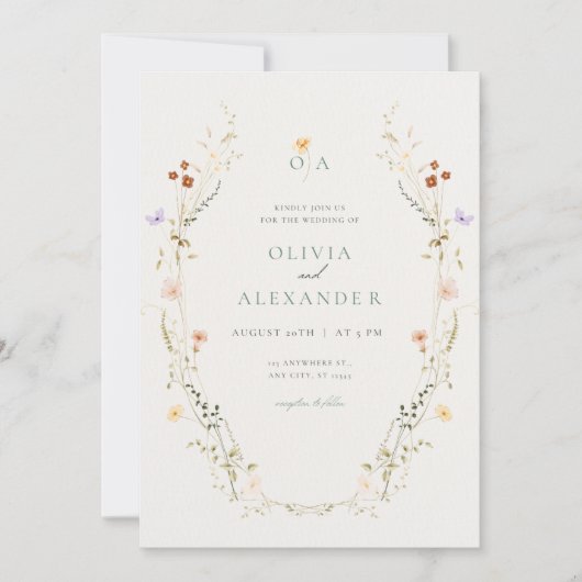 Carte d'invitation de mariage florale élégante (Devant)