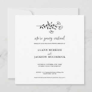 Carte d'invitation de mariage florale noir et blan