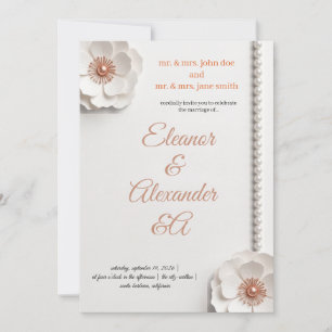 Carte d'invitation de mariage florale perle or ros