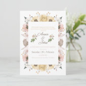 Carte d'invitation de mariage florale rose blush é (Debout devant)