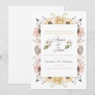 Carte d'invitation de mariage florale rose blush é