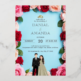 Carte d'invitation de mariage florale Rose Élégant