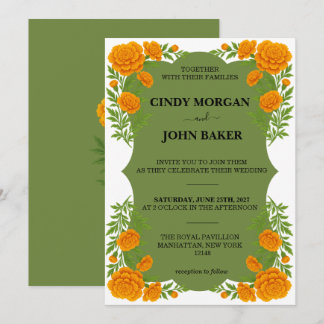 Carte d'invitation de mariage florale - Souci