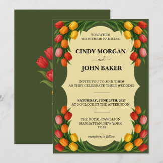 Carte d'invitation de mariage florale - Tulipes