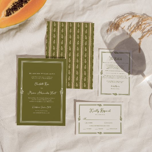 Carte d'invitation de mariage formel vert olive