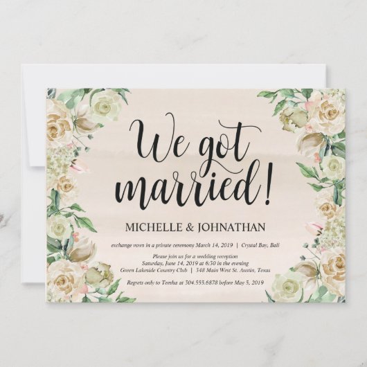 Carte d'invitation de mariage Fuite Réception de m (Devant)