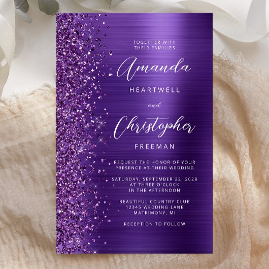Carte d'invitation de mariage glitter glamour viol