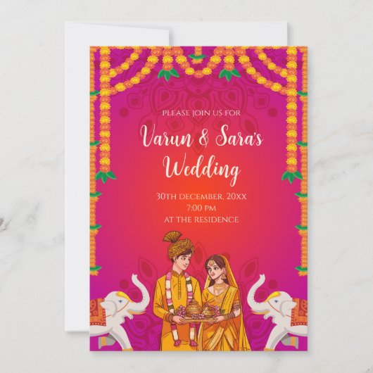 Carte d'invitation de mariage hindou numérique ind (Devant)