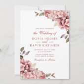 Carte d'invitation de mariage Hydrangea Rose Pouss (Devant)