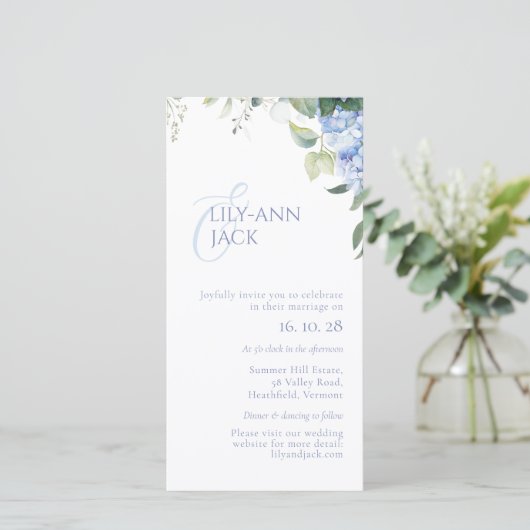 Carte d'invitation de mariage Hydrangea sans photo (Debout devant)