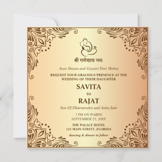 Carte d'invitation de mariage indien traditionnel (Devant)