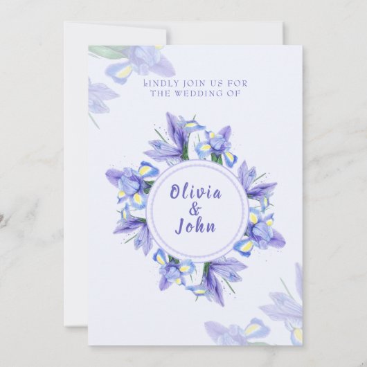 Carte d'invitation de mariage Iris violets fleurs (Dos)