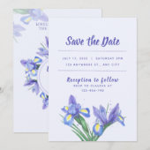 Carte d'invitation de mariage Iris violets fleurs (Devant / Derrière)
