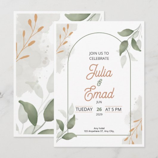 Carte d'invitation de mariage minimal élégant (Devant / Derrière)