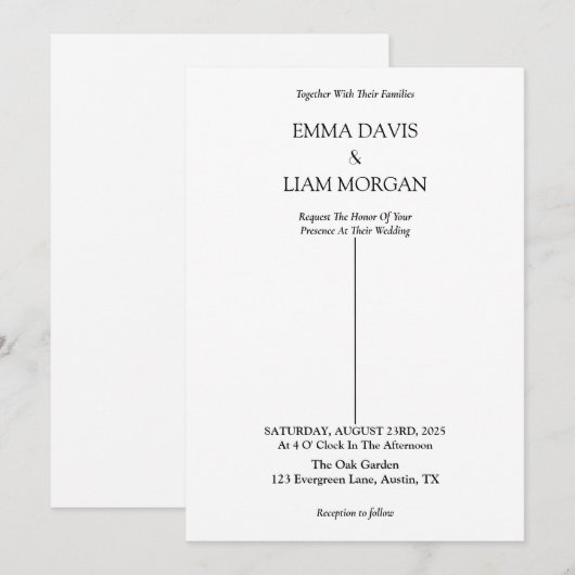 Carte d'invitation de mariage minimaliste (Devant / Derrière)