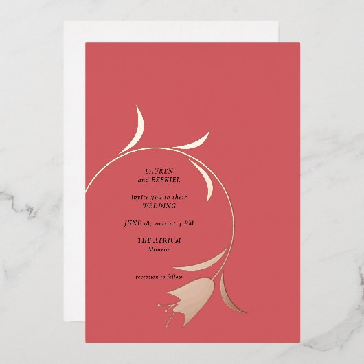 Carte d'invitation de mariage mod tulipe en feuill (Recto/Verso)