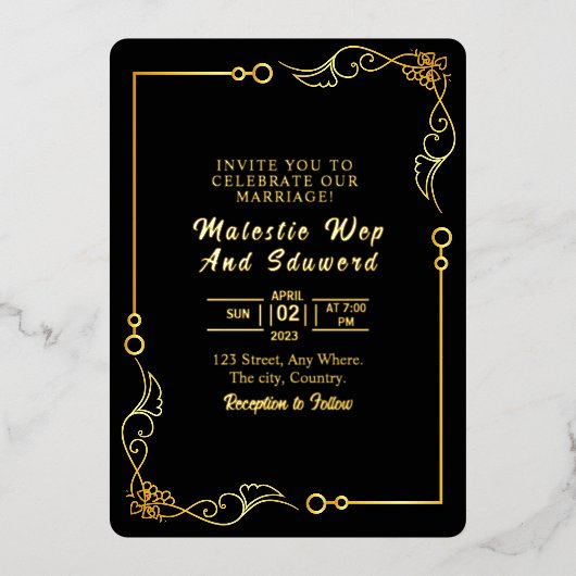 Carte d'invitation de mariage modèle de design à f (Recto)
