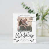 Carte d'invitation de mariage moderne blanche budg (Debout devant)