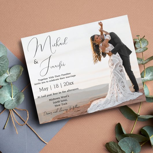 carte d'invitation de mariage moderne script photo