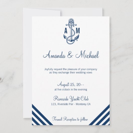 Carte d'invitation de mariage nautique (Devant)