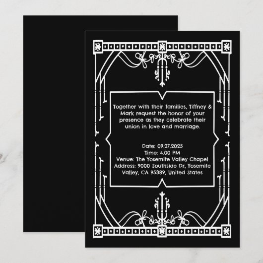 Carte d'invitation de mariage noir personnalisée (Devant / Derrière)