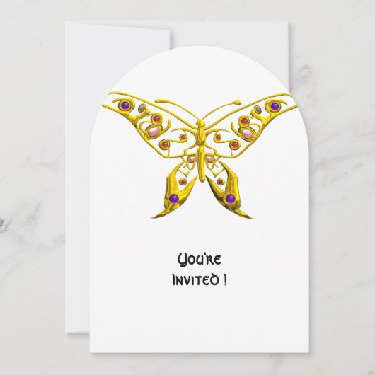 CARTE D'INVITATION DE MARIAGE PAPILLON HYPER OR, P (Devant)