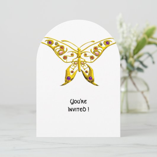 CARTE D'INVITATION DE MARIAGE PAPILLON HYPER OR, P (Debout devant)