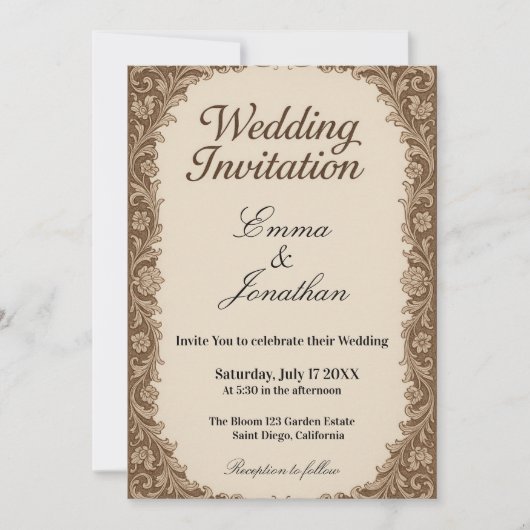 Carte d'invitation de mariage personnalisable avec (Devant)