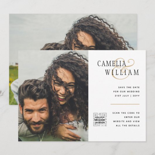 Carte d'invitation de mariage photo à budget avec  (Devant / Derrière)