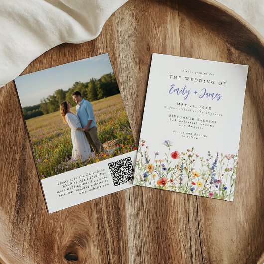 Carte d'invitation de mariage photo avec code QR d