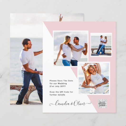 Carte d'invitation de mariage photo budget Code QR (Devant / Derrière)