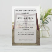 Carte d'invitation de mariage photo de plage encad (Debout devant)