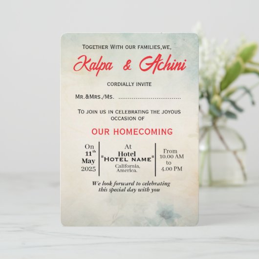 Carte d'invitation de mariage plat (Debout devant)
