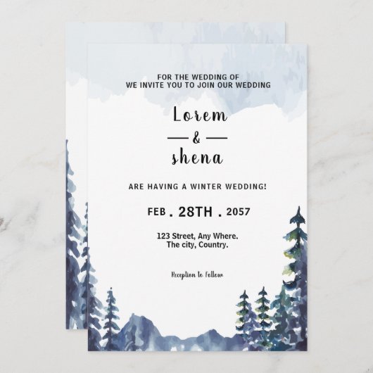 Carte d'invitation de mariage pour pin d'hiver (Devant / Derrière)