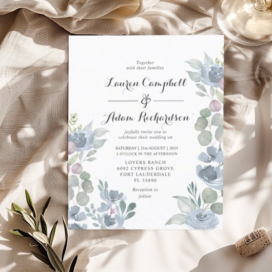 Carte d'invitation de mariage poussiéreuse bleu Bu