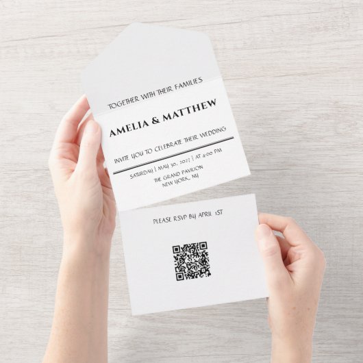 Carte d'invitation de mariage QR Code Tout en Un (Déchirure)