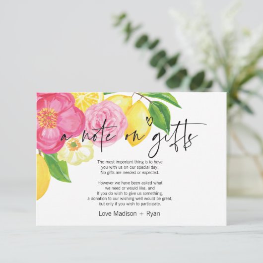 Carte d'invitation de mariage rose et citron (Debout devant)
