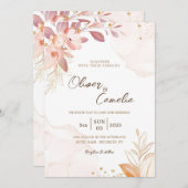 Carte d'invitation de mariage rose et marron (Devant / Derrière)