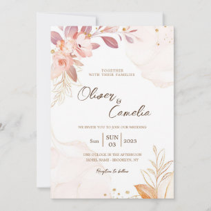 carte d'invitation de mariage rose et marron