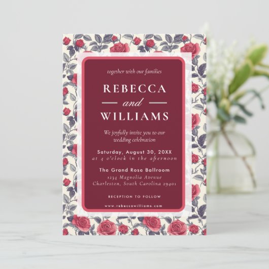 Carte d'invitation de mariage Rose Mignonne (Debout devant)